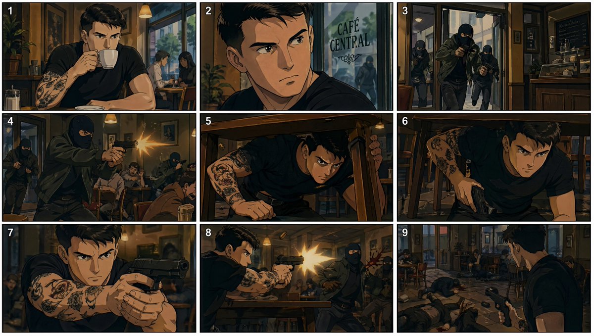 90s Anime Cafe Shootout Storyboard example image