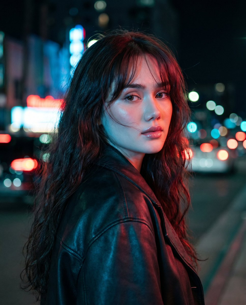 Neon Night Shoulder-Look Portrait example image