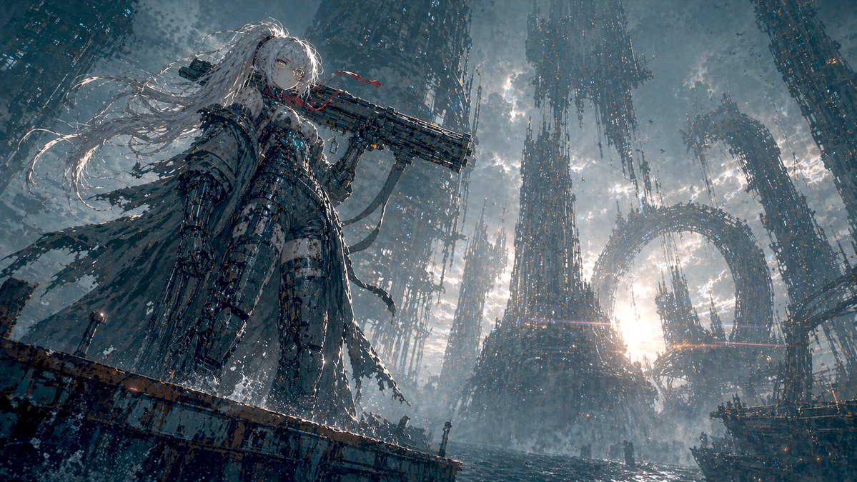 Mecha Girl Sea-City Key Visual example image