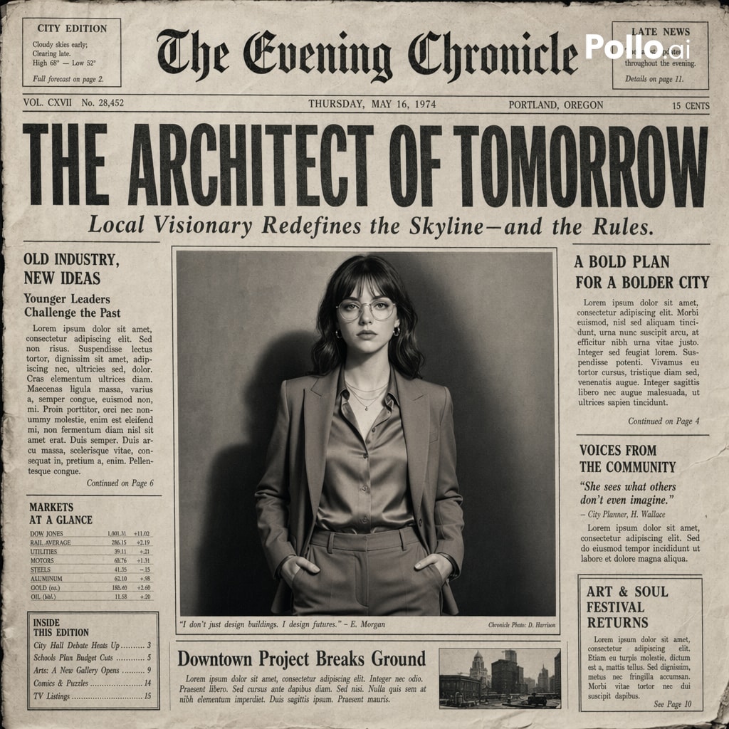 Create the most realistic front page design of a vintage newspaper featuring ... example image