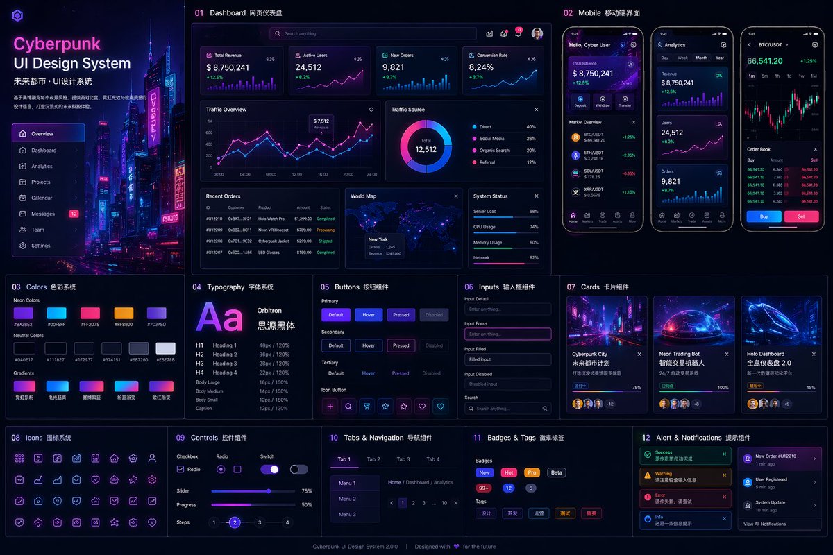 Cyberpunk Neon UI Design System example image