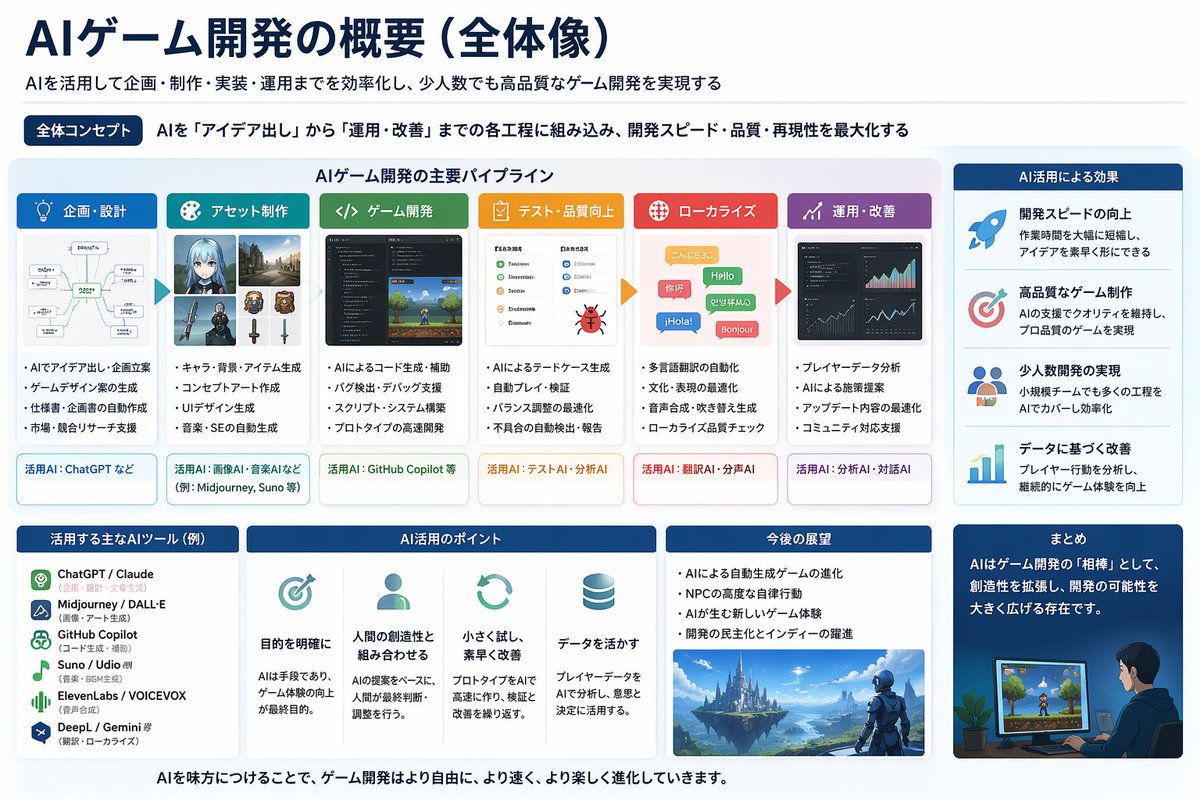Japanese AI Game Dev Overview Slide Prompt example image